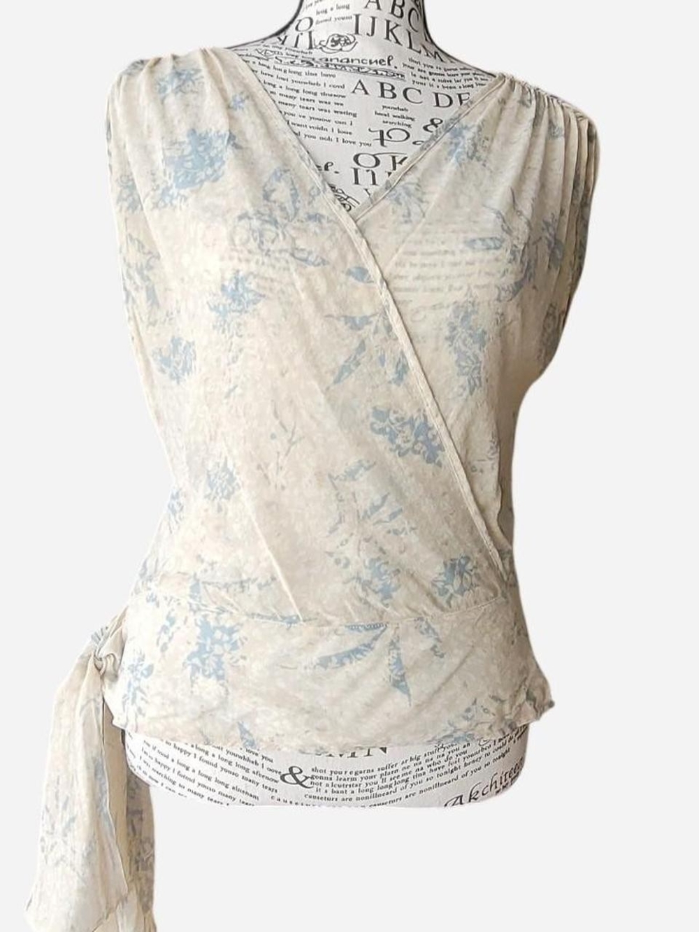 The Limited Cream Wrap Tank with Pale Blue Floral Print